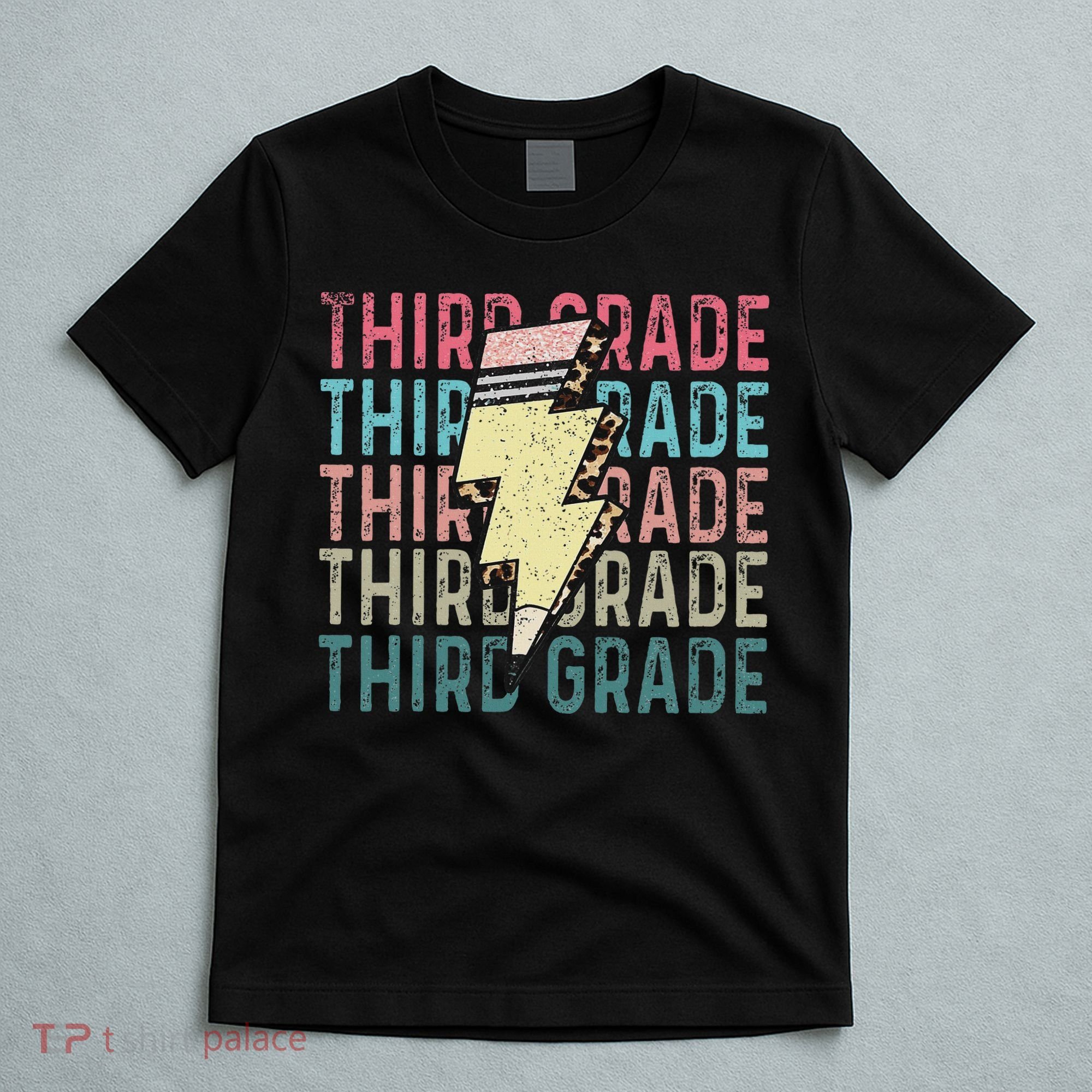 Retro Third Grade Teacher Lightning Bolt Pencil Teacher T-Shirt