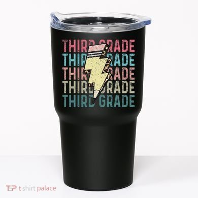 Retro Third Grade Teacher Lightning Bolt Pencil Teacher Tumbler