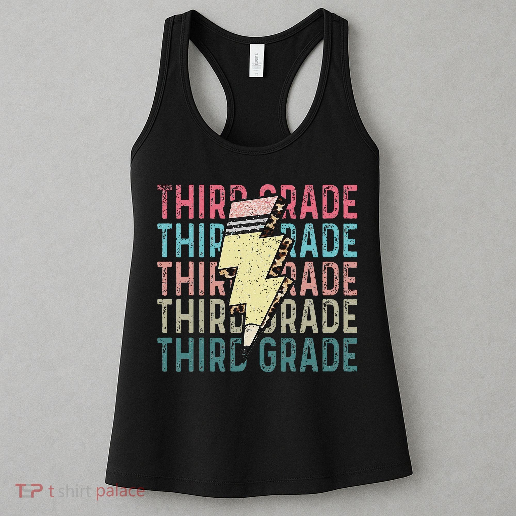 Retro Third Grade Teacher Lightning Bolt Pencil Teacher Women's Tank Top