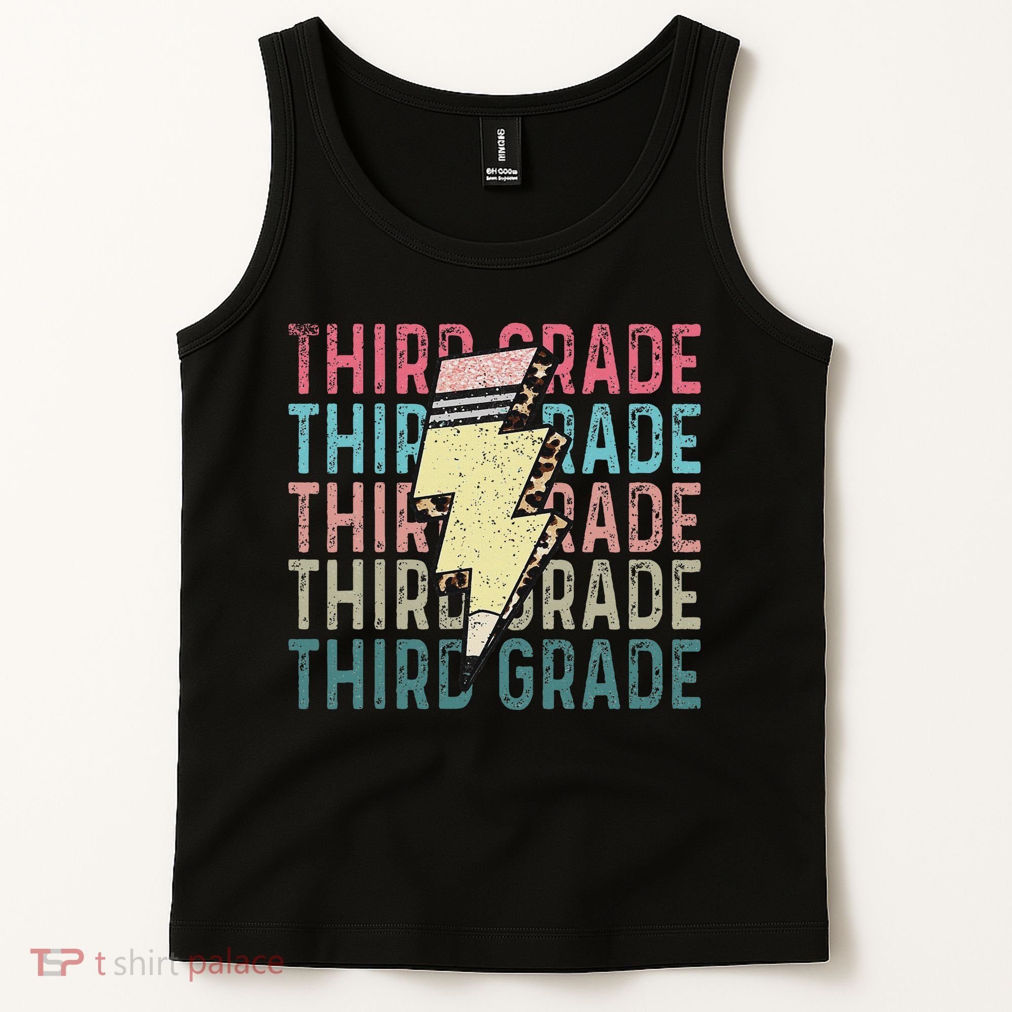 Retro Third Grade Teacher Lightning Bolt Pencil Teacher Tank Top