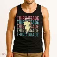 Retro Third Grade Teacher Lightning Bolt Pencil Teacher Tank Top thumb 3