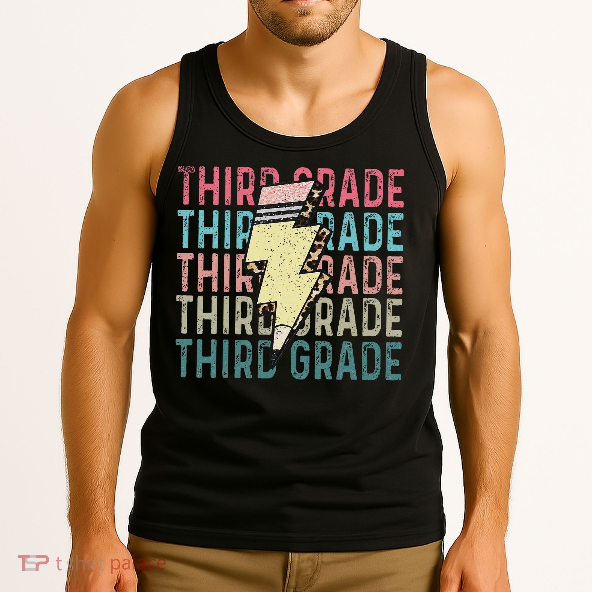 Retro Third Grade Teacher Lightning Bolt Pencil Teacher Tank Top