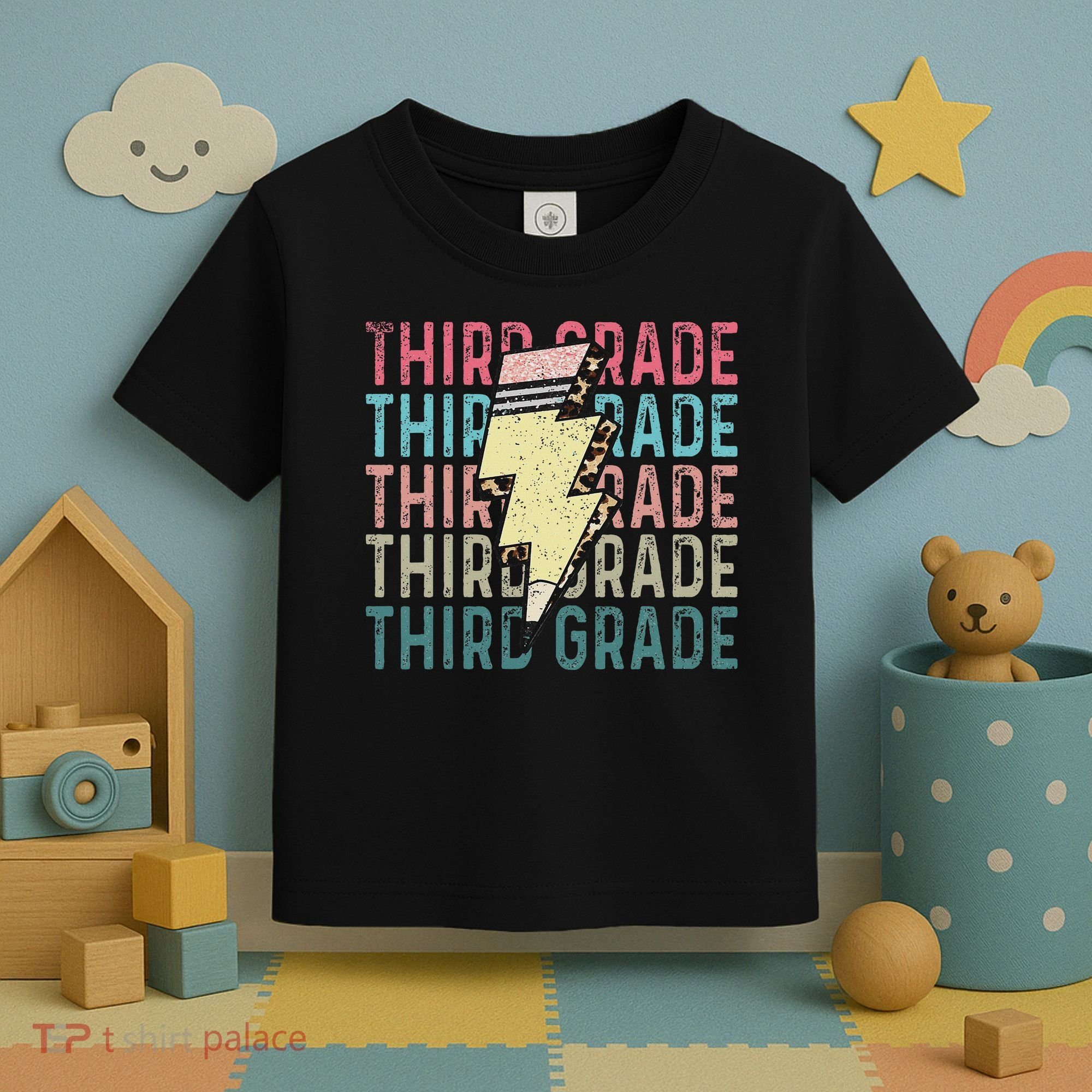 Retro Third Grade Teacher Lightning Bolt Pencil Teacher Toddler T-Shirt