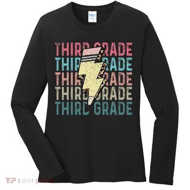 Retro Third Grade Teacher Lightning Bolt Pencil Teacher Women's Long Sleeve Shirt