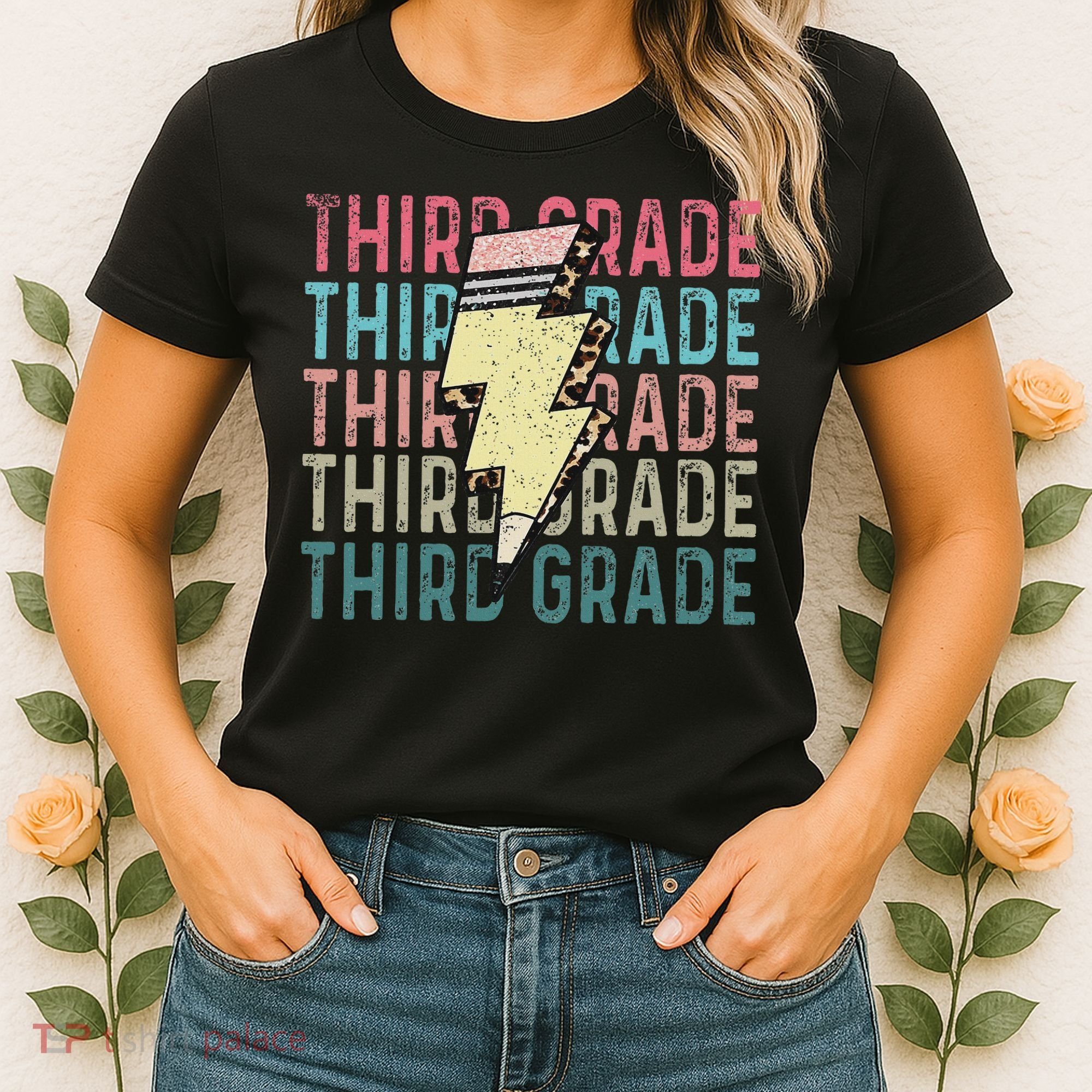 Retro Third Grade Teacher Lightning Bolt Pencil Teacher Women's T-Shirt