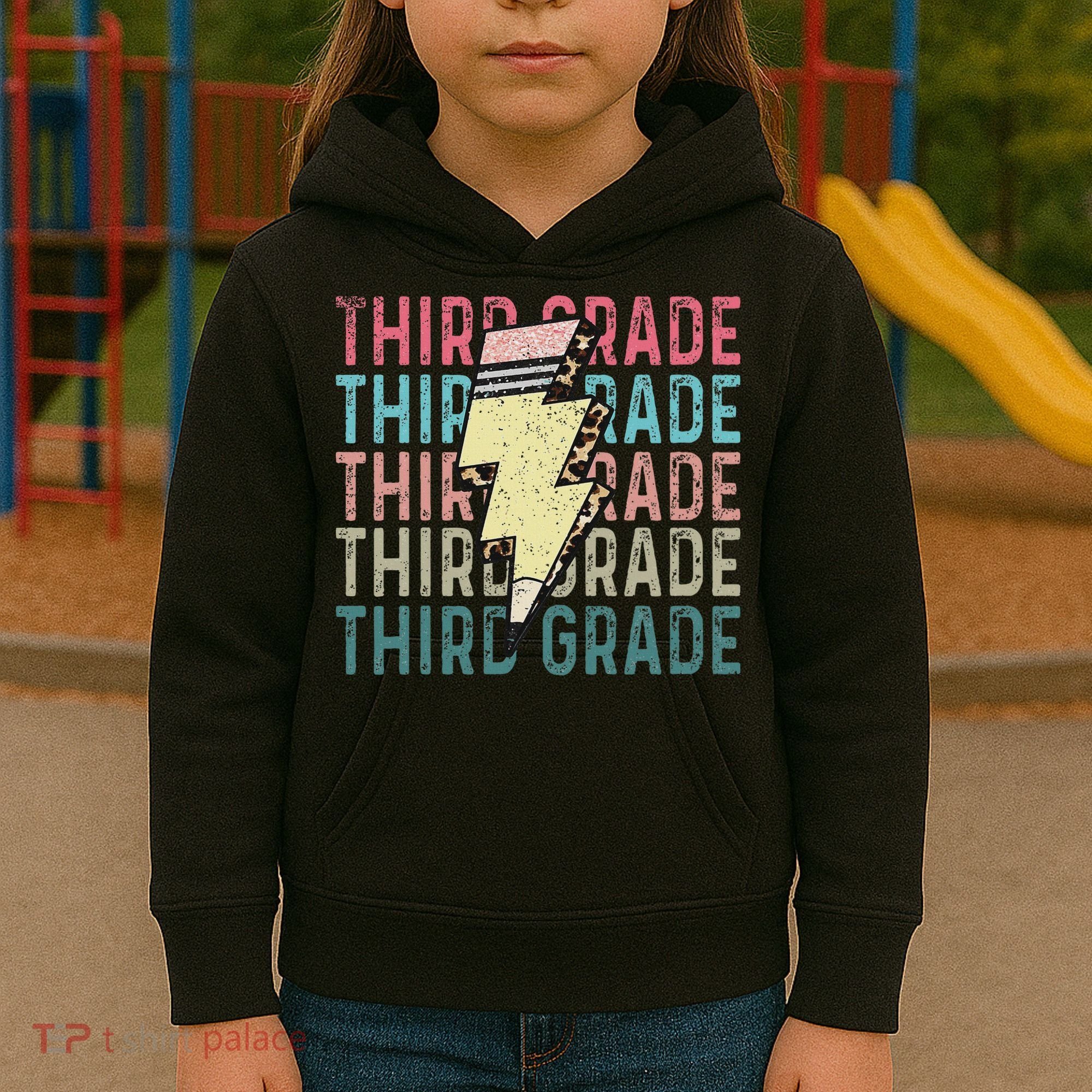 Retro Third Grade Teacher Lightning Bolt Pencil Teacher Kids Hoodie