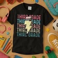 Retro Third Grade Teacher Lightning Bolt Pencil Teacher Kids T-Shirt thumb 3