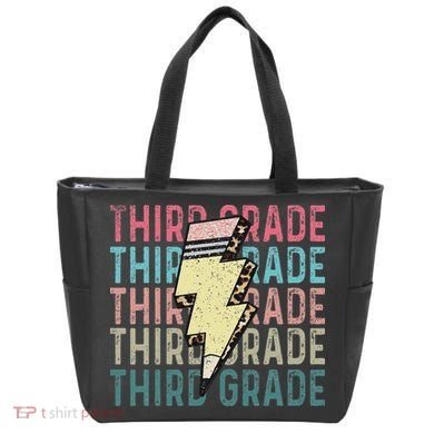 Retro Third Grade Teacher Lightning Bolt Pencil Teacher Tote Bag