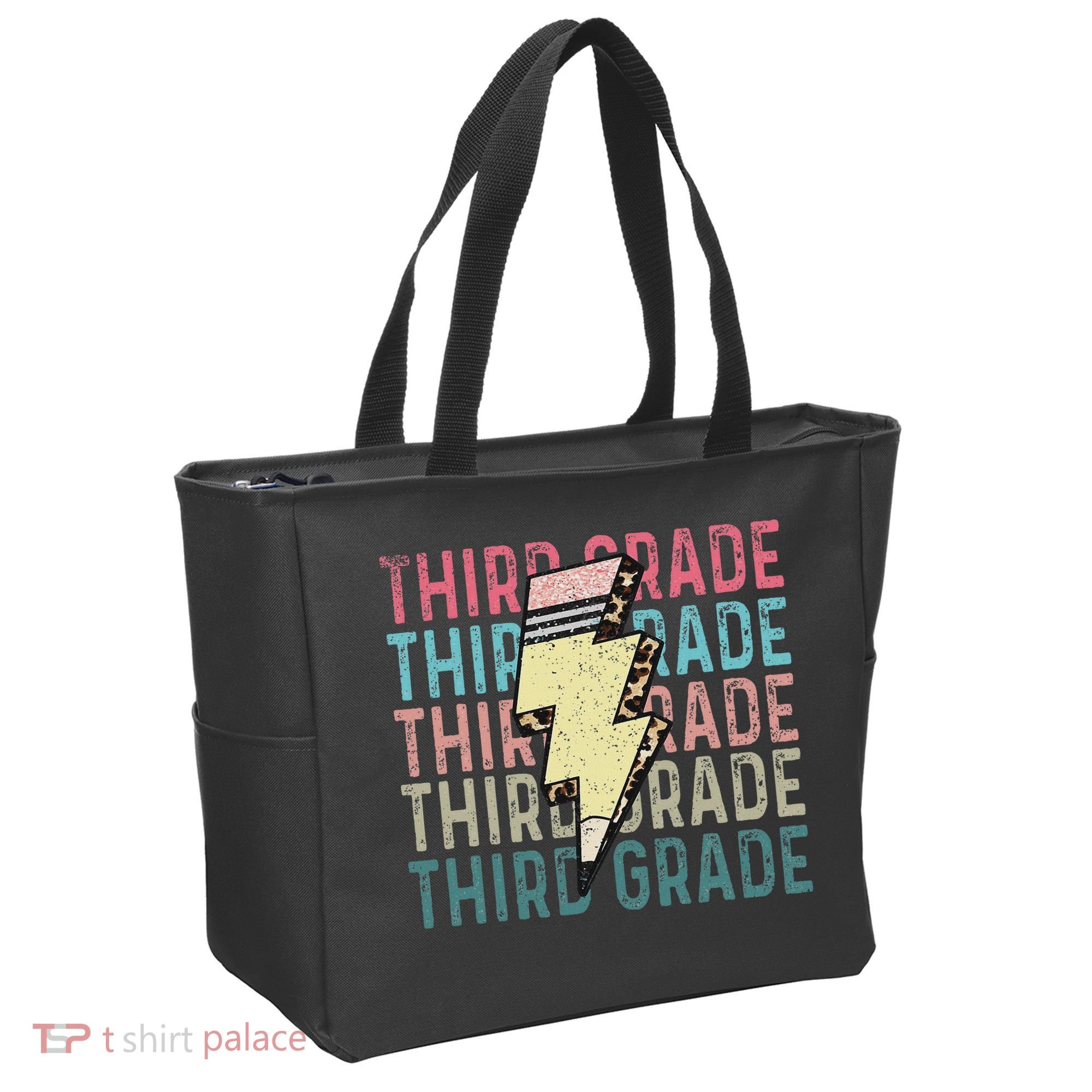 Retro Third Grade Teacher Lightning Bolt Pencil Teacher Tote Bag