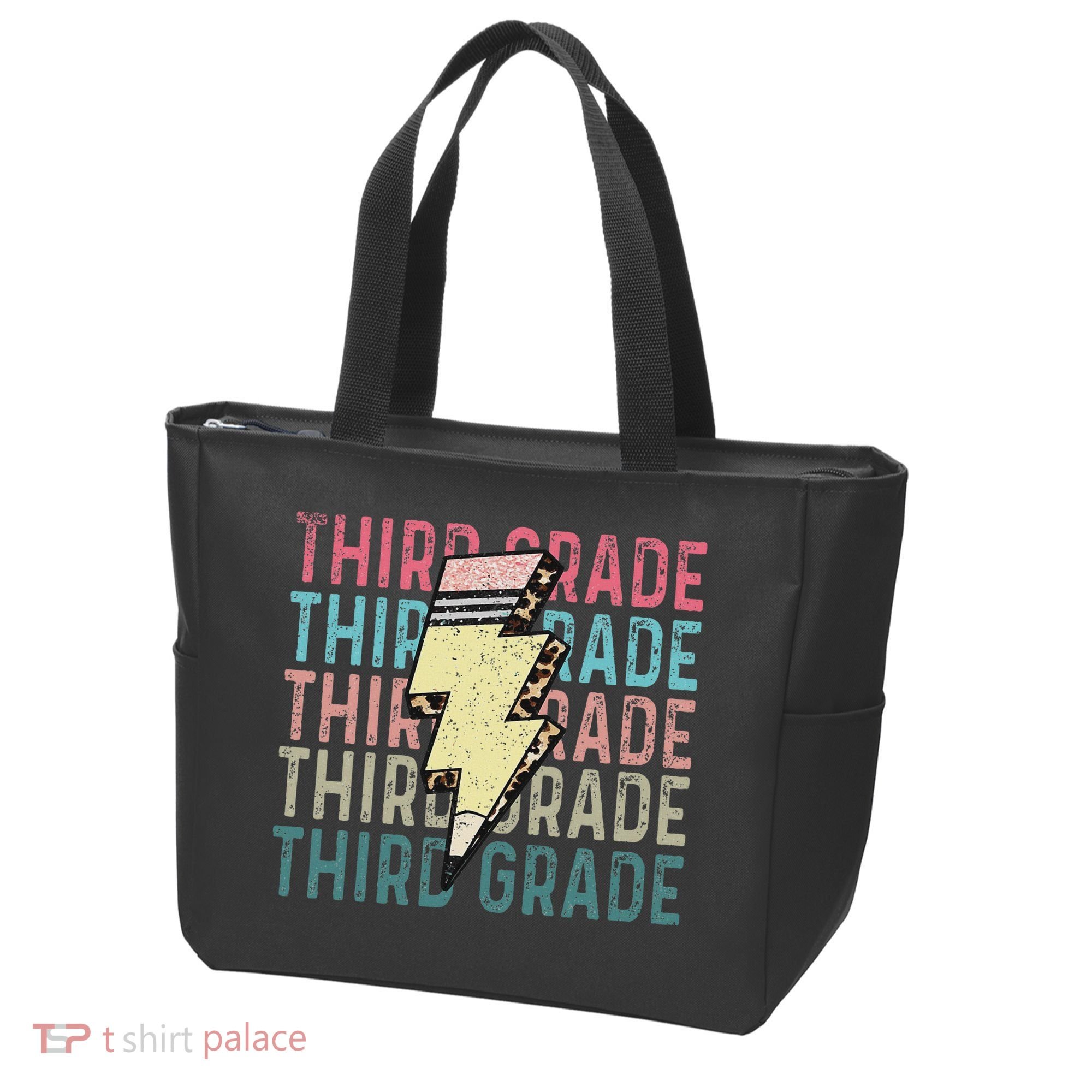 Retro Third Grade Teacher Lightning Bolt Pencil Teacher Tote Bag