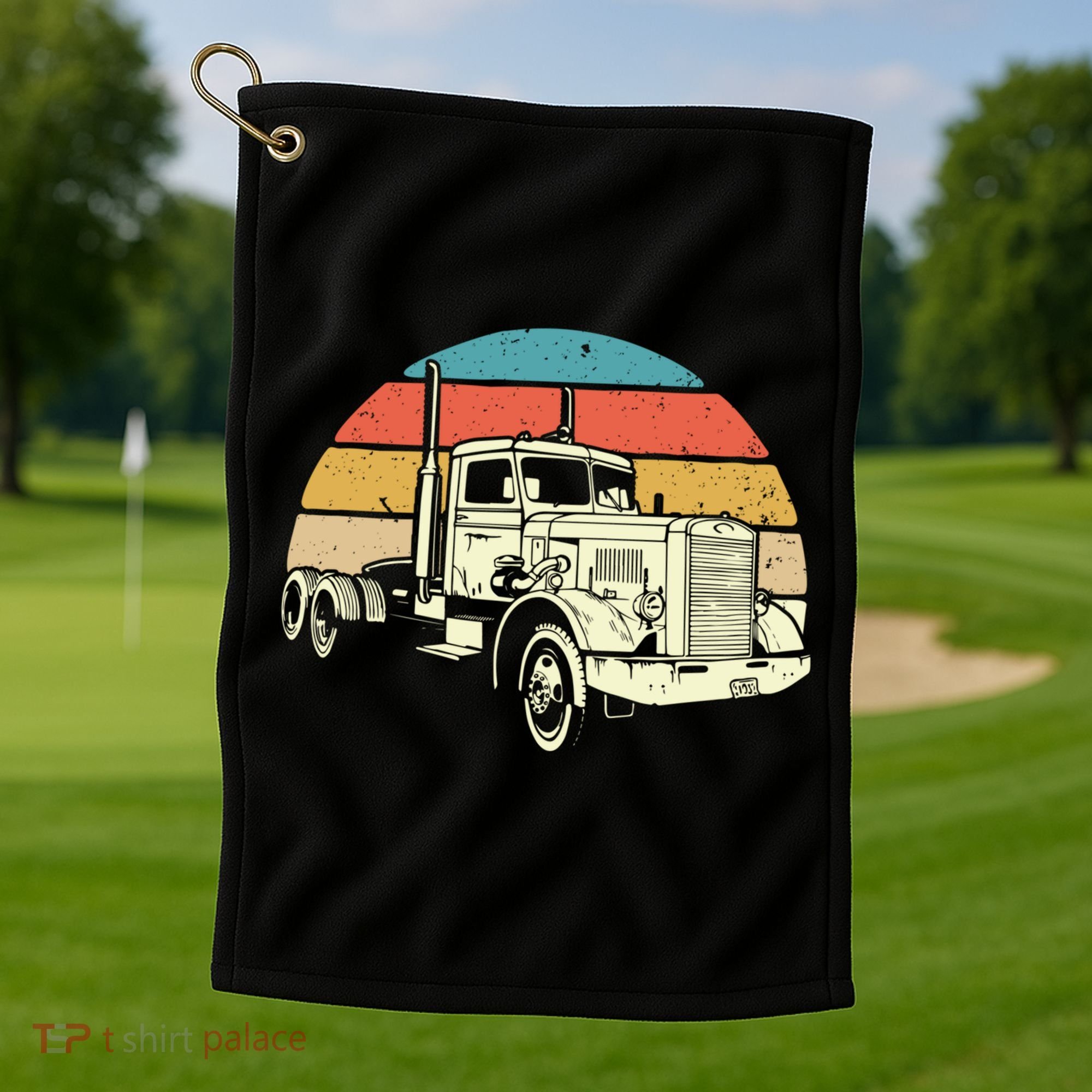 Retro Trucker Gift Big Rig Hauler Truck Driver Trucking Cool Gift Golf Towel