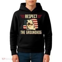 Respect The Groundhog Woodchuck Photo Groundhog Day Kids Hoodie thumb 4
