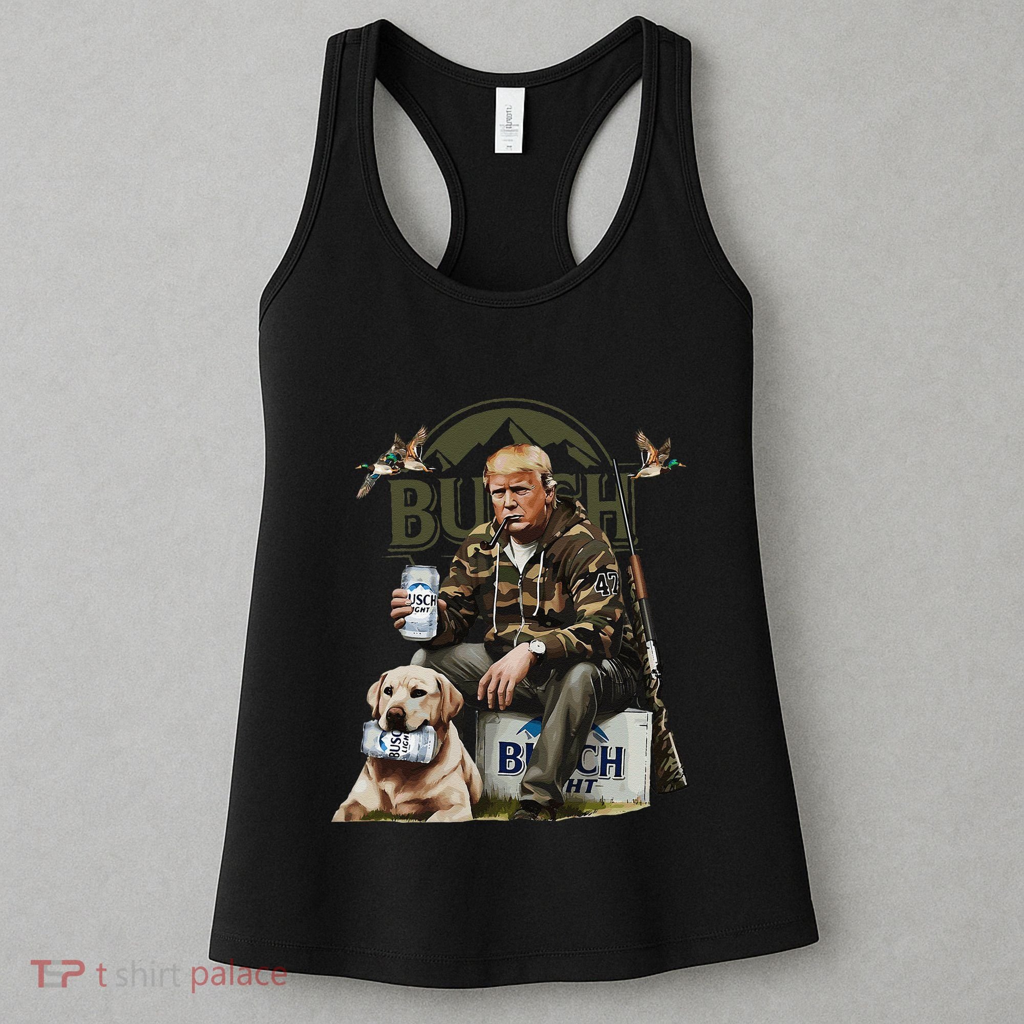 Retro Trump Hunting Deer Funny Beer Drinking Beer Hunting Women's Tank Top