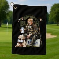 Retro Trump Hunting Deer Funny Beer Drinking Beer Hunting Golf Towel thumb 1