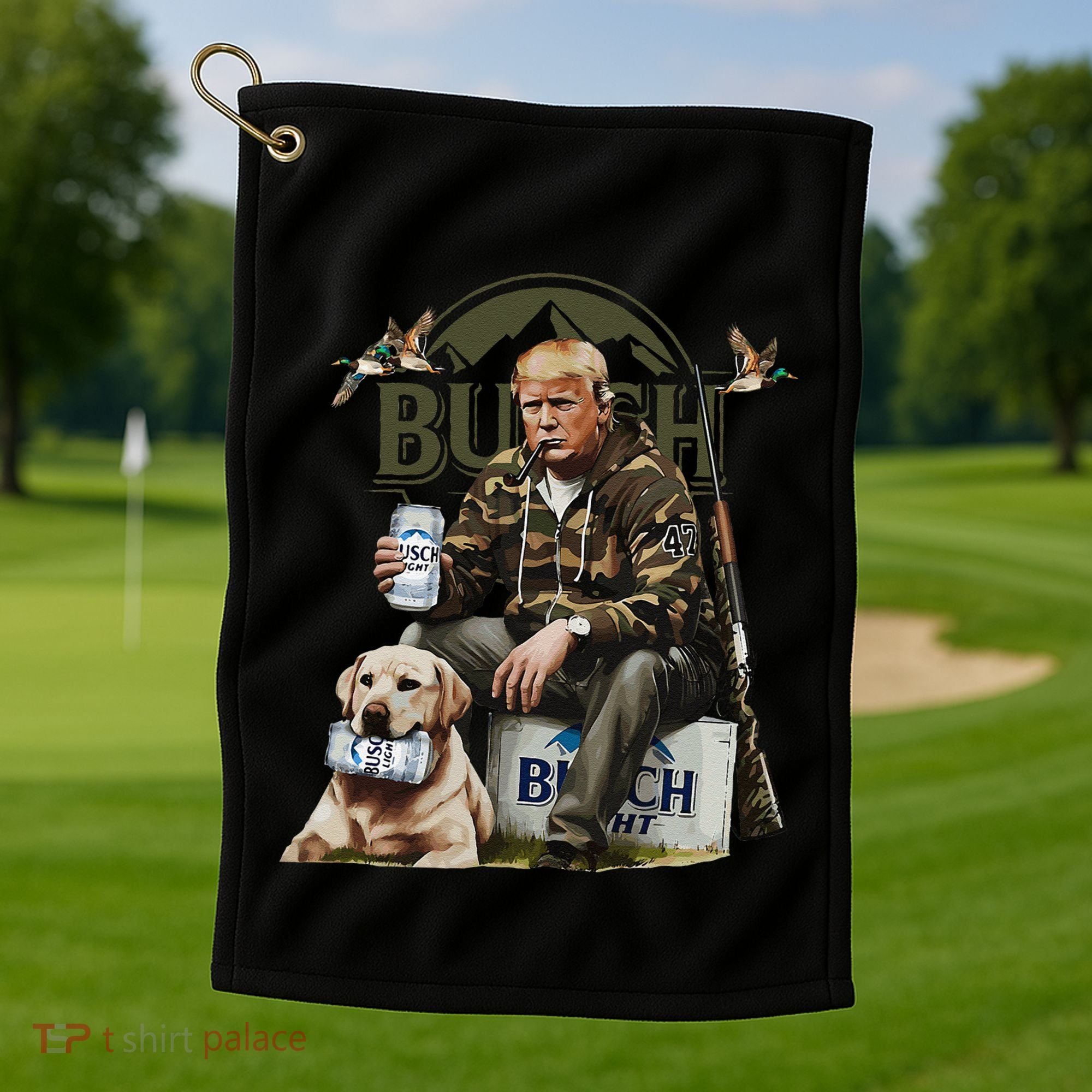 Retro Trump Hunting Deer Funny Beer Drinking Beer Hunting Golf Towel