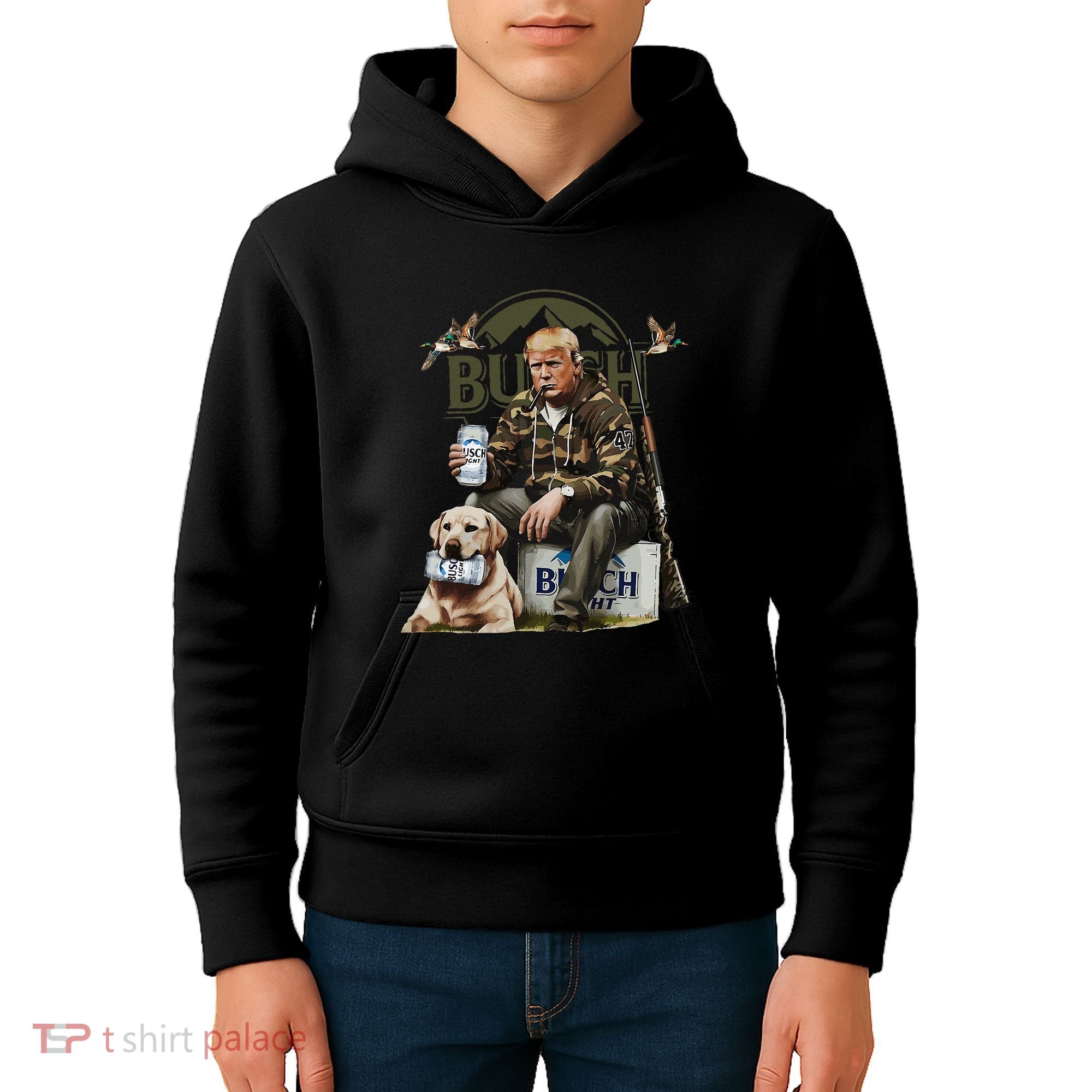 Retro Trump Hunting Deer Funny Beer Drinking Beer Hunting Kids Hoodie