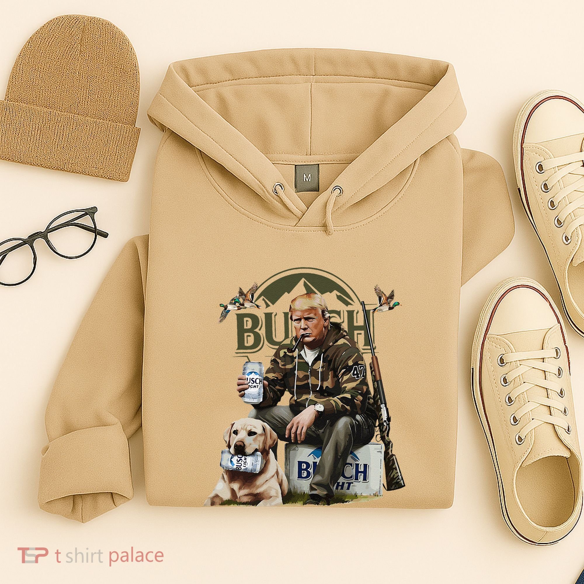 Retro Trump Hunting Deer Funny Beer Drinking Beer Hunting Hoodie