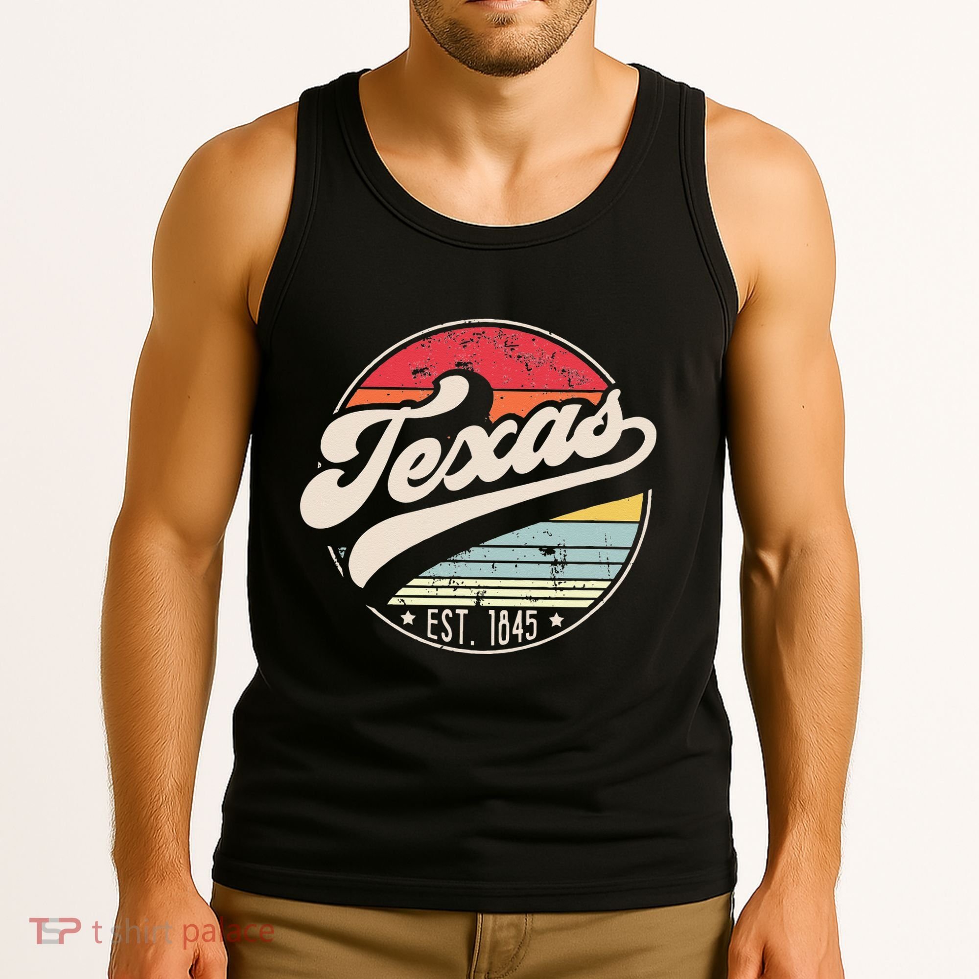 Retro Texas Home State TX Cool 70s Style Sunset Tank Top