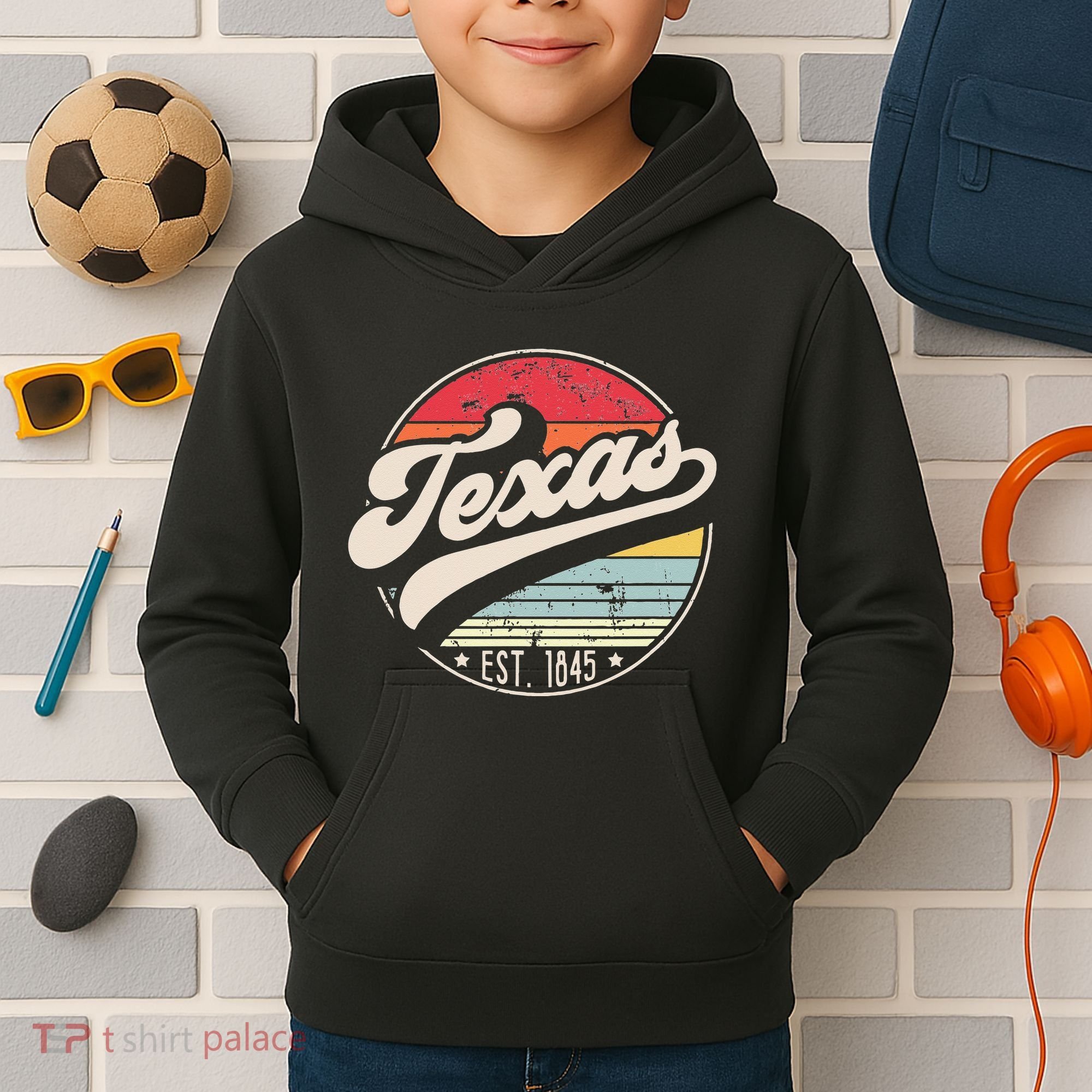 Retro Texas Home State TX Cool 70s Style Sunset Kids Hoodie