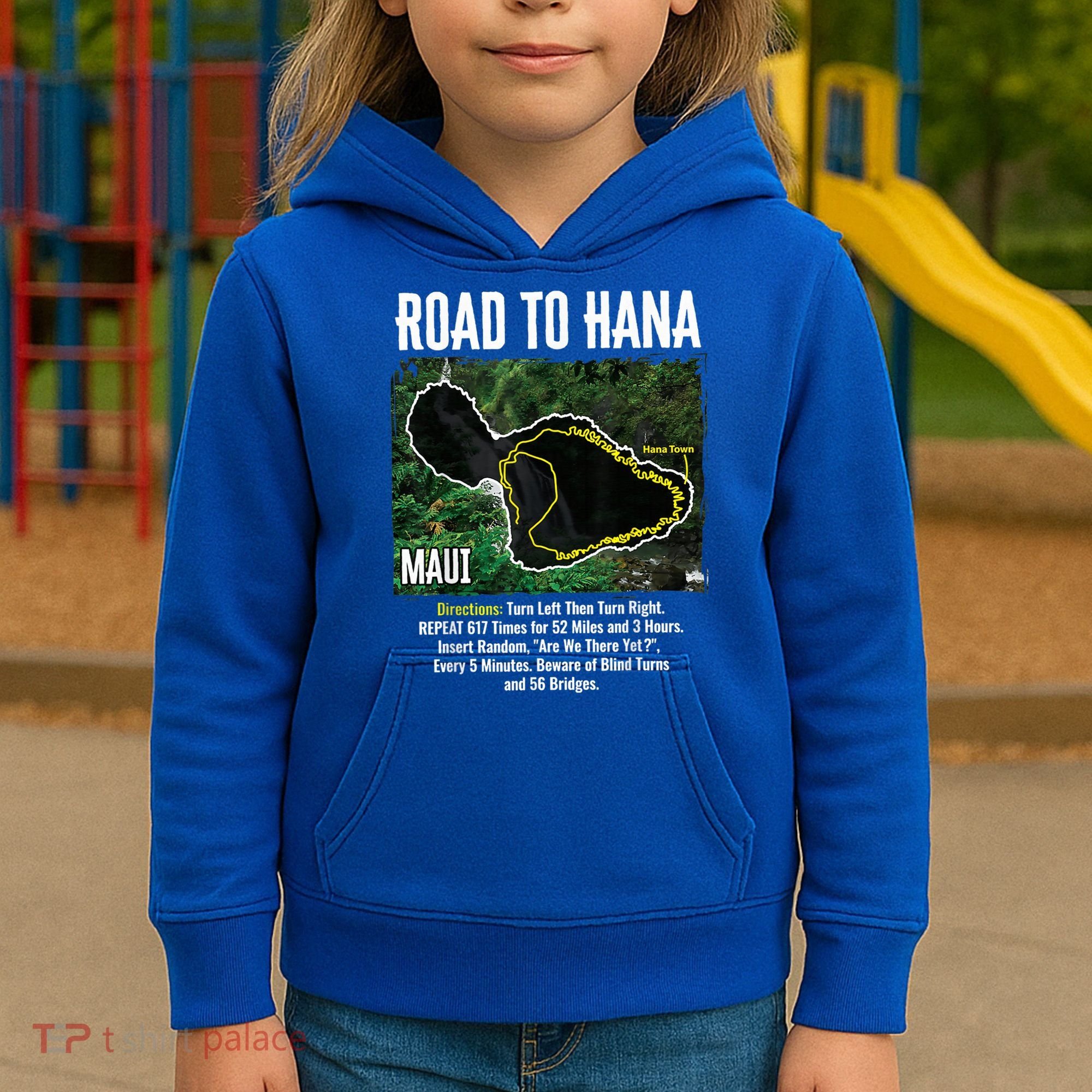 Road To Hana Map Maui Island Surfing Hawaiian Beach Summer Kids Hoodie