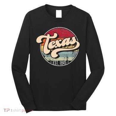 Retro Texas Home State Tx Cool 70s Style Sunset Long Sleeve Shirt