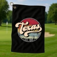Retro Texas Home State Tx Cool 70s Style Sunset Golf Towel thumb 1