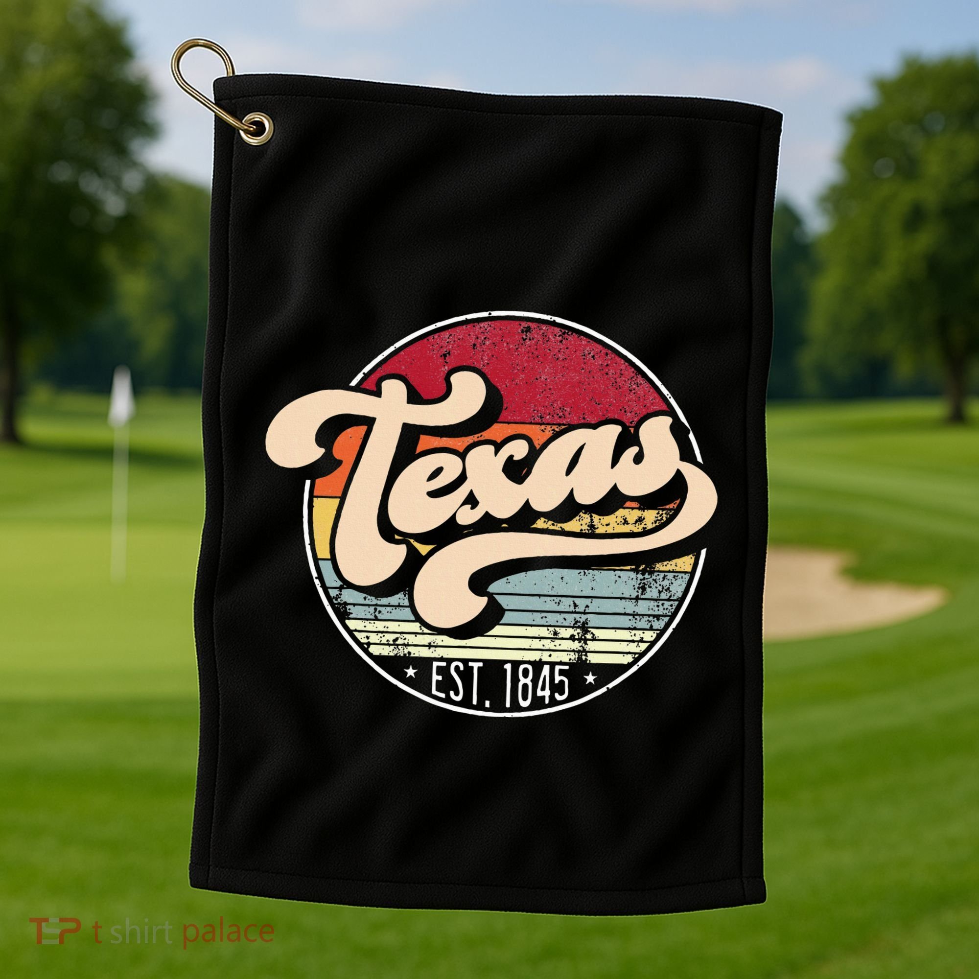 Retro Texas Home State Tx Cool 70s Style Sunset Golf Towel