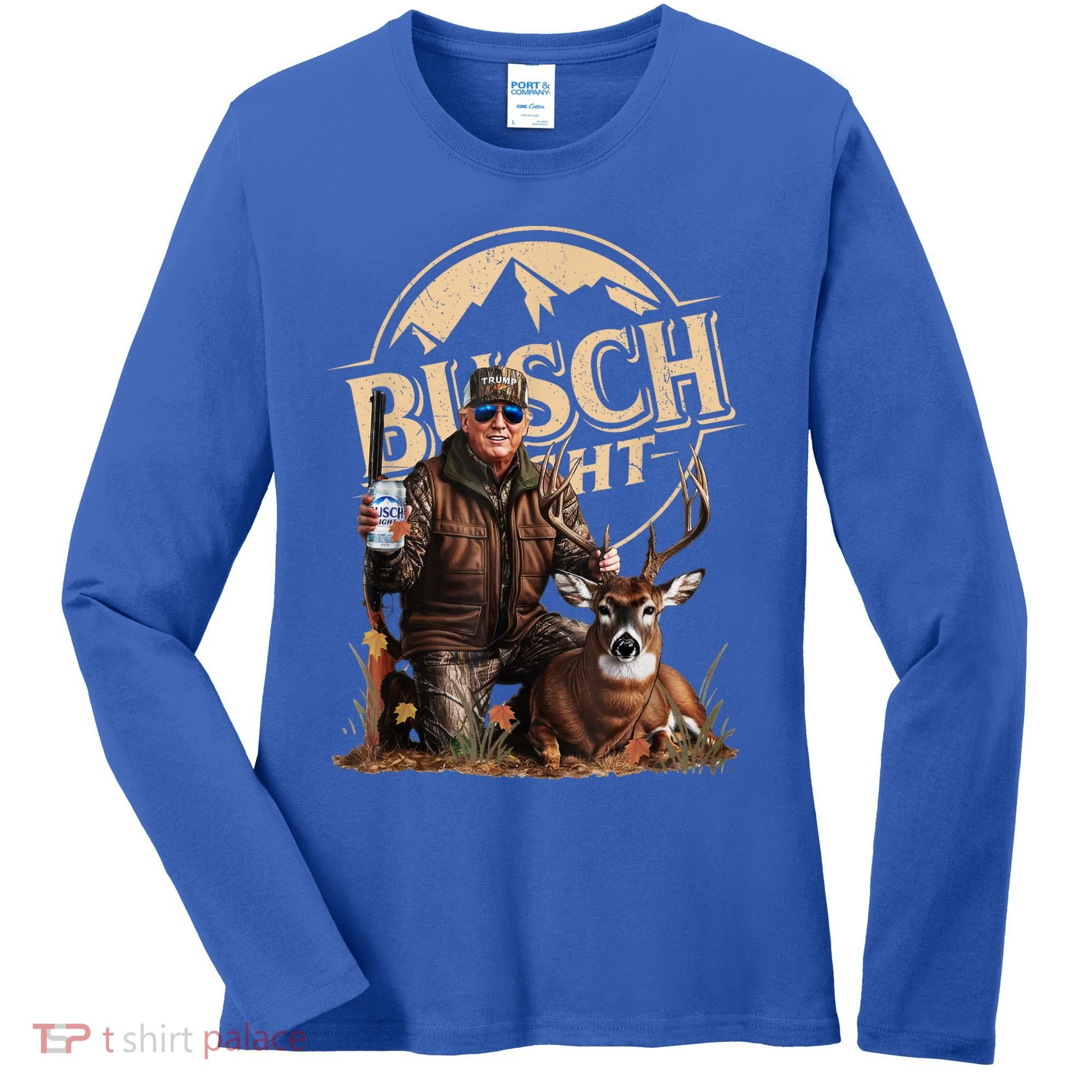 Retro Trump Hunting Deer Funny Beer Drinking Beer Hunting Women's Long Sleeve Shirt