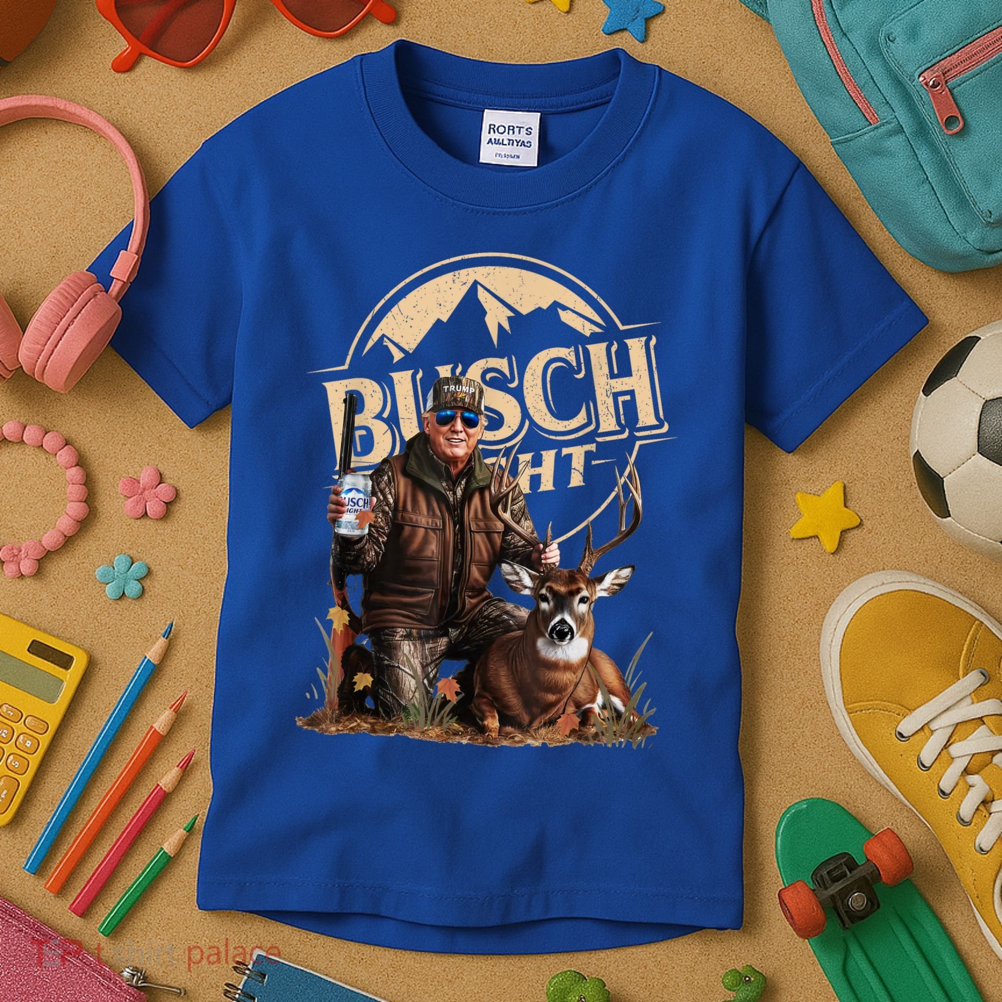Retro Trump Hunting Deer Funny Beer Drinking Beer Hunting Kids T-Shirt