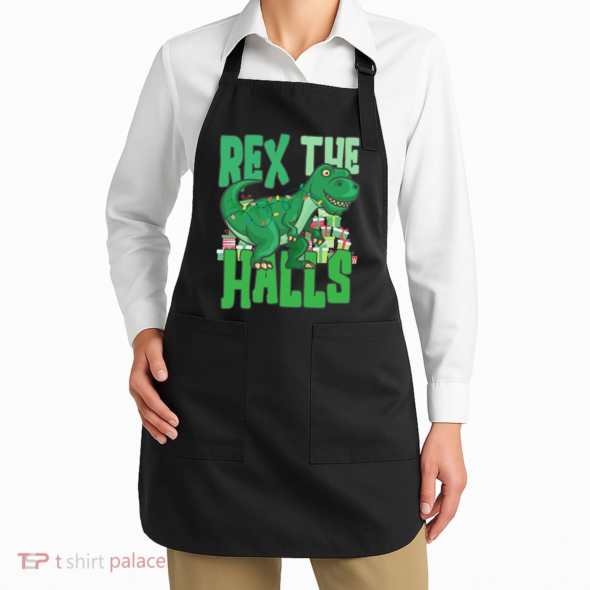 Rex The Halls Dinosaur Christmas Apron