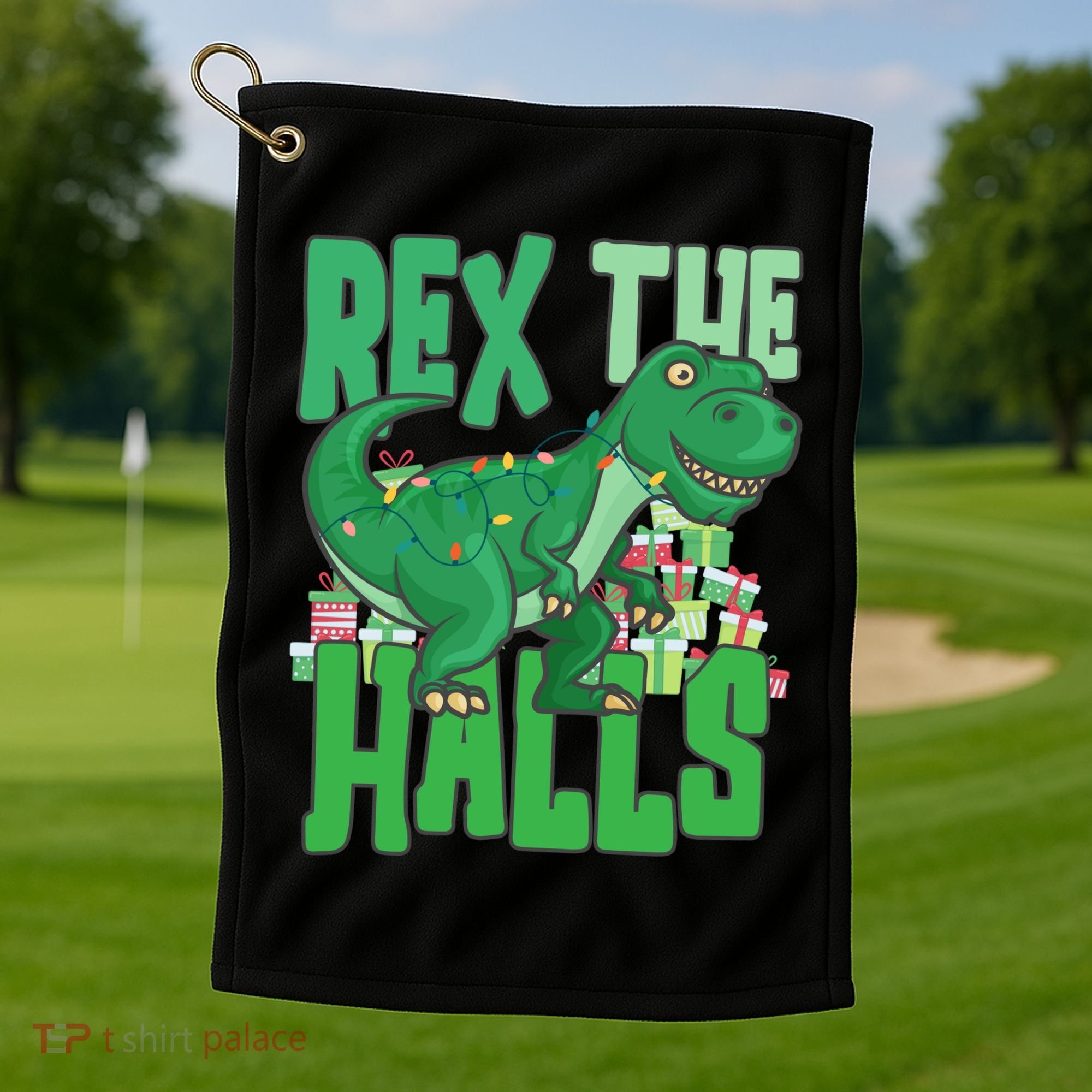 Rex The Halls Dinosaur Christmas Golf Towel