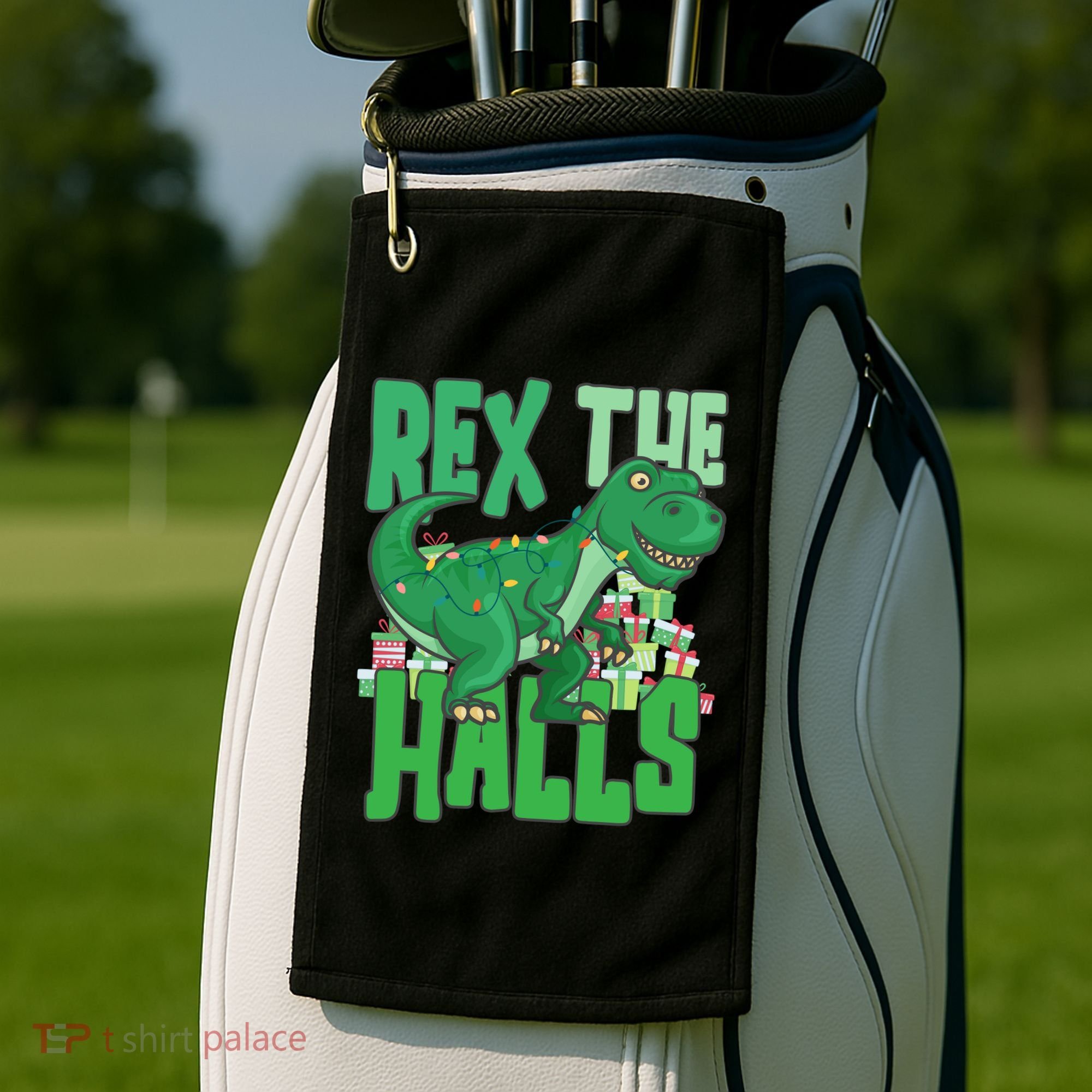Rex The Halls Dinosaur Christmas Golf Towel