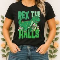 Rex The Halls Dinosaur Christmas Women's T-Shirt thumb 2