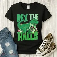 Rex The Halls Dinosaur Christmas Women's T-Shirt thumb 3