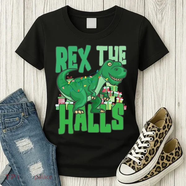 Rex The Halls Dinosaur Christmas Women's T-Shirt