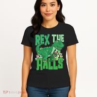 Rex The Halls Dinosaur Christmas Women's T-Shirt thumb 4