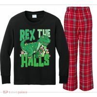 Rex The Halls Dinosaur Christmas Kids Long Sleeve Plaid Pajama Set thumb 0