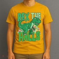 Rex The Halls Dinosaur Christmas T-Shirt thumb 3