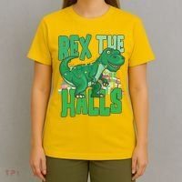 Rex The Halls Dinosaur Christmas T-Shirt thumb 4