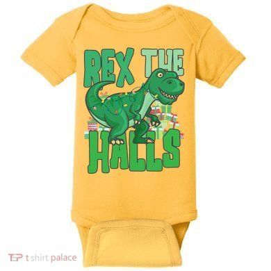 Rex The Halls Dinosaur Christmas Baby Bodysuit