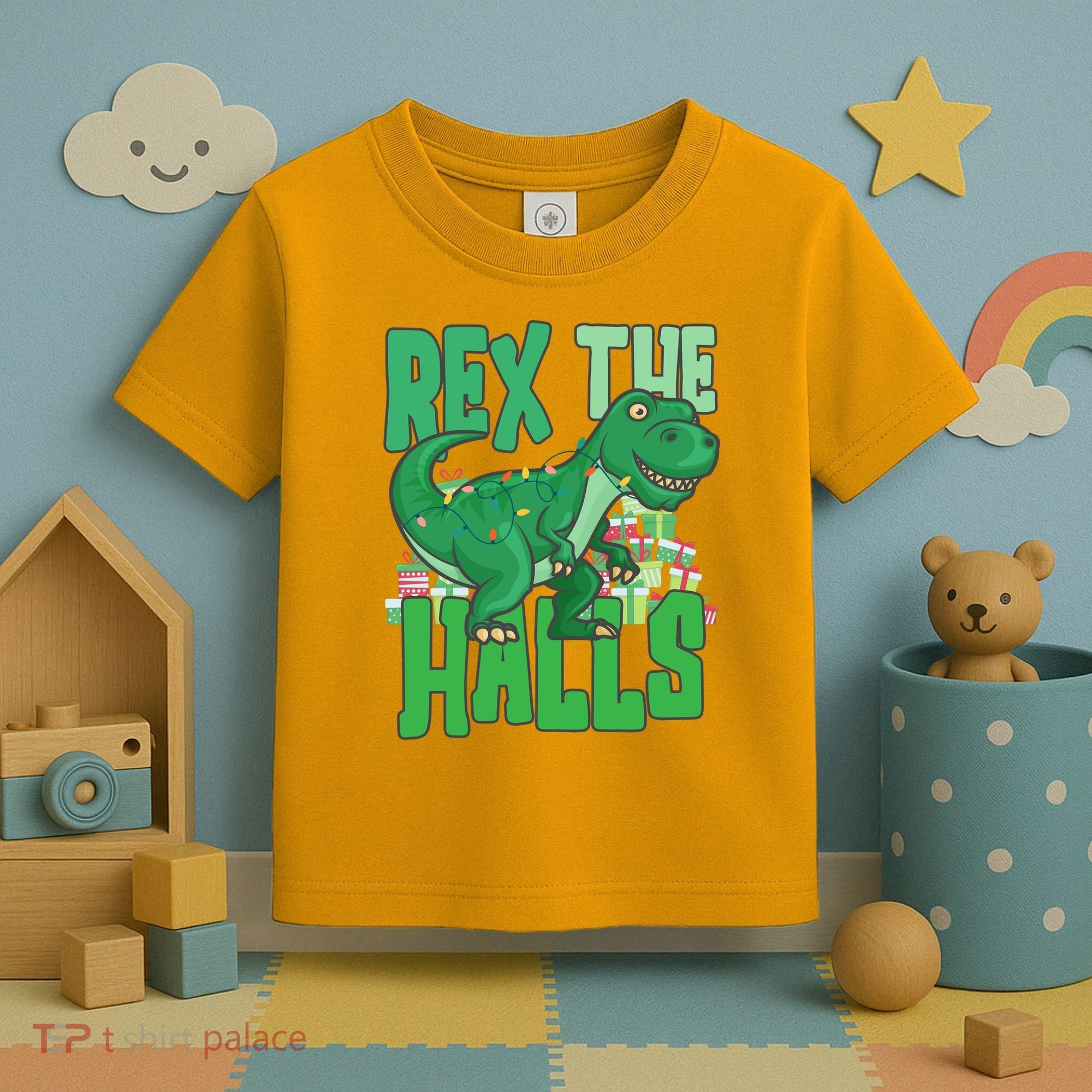 Rex The Halls Dinosaur Christmas Toddler T-Shirt