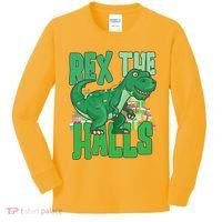 Rex The Halls Dinosaur Christmas Kids Long Sleeve Shirt thumb 0