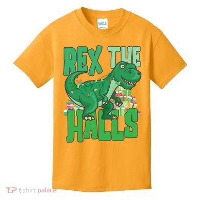 Rex The Halls Dinosaur Christmas Kids T-Shirt