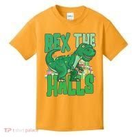 Rex The Halls Dinosaur Christmas Kids T-Shirt thumb 0
