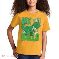 Rex The Halls Dinosaur Christmas Kids T-Shirt thumb 2