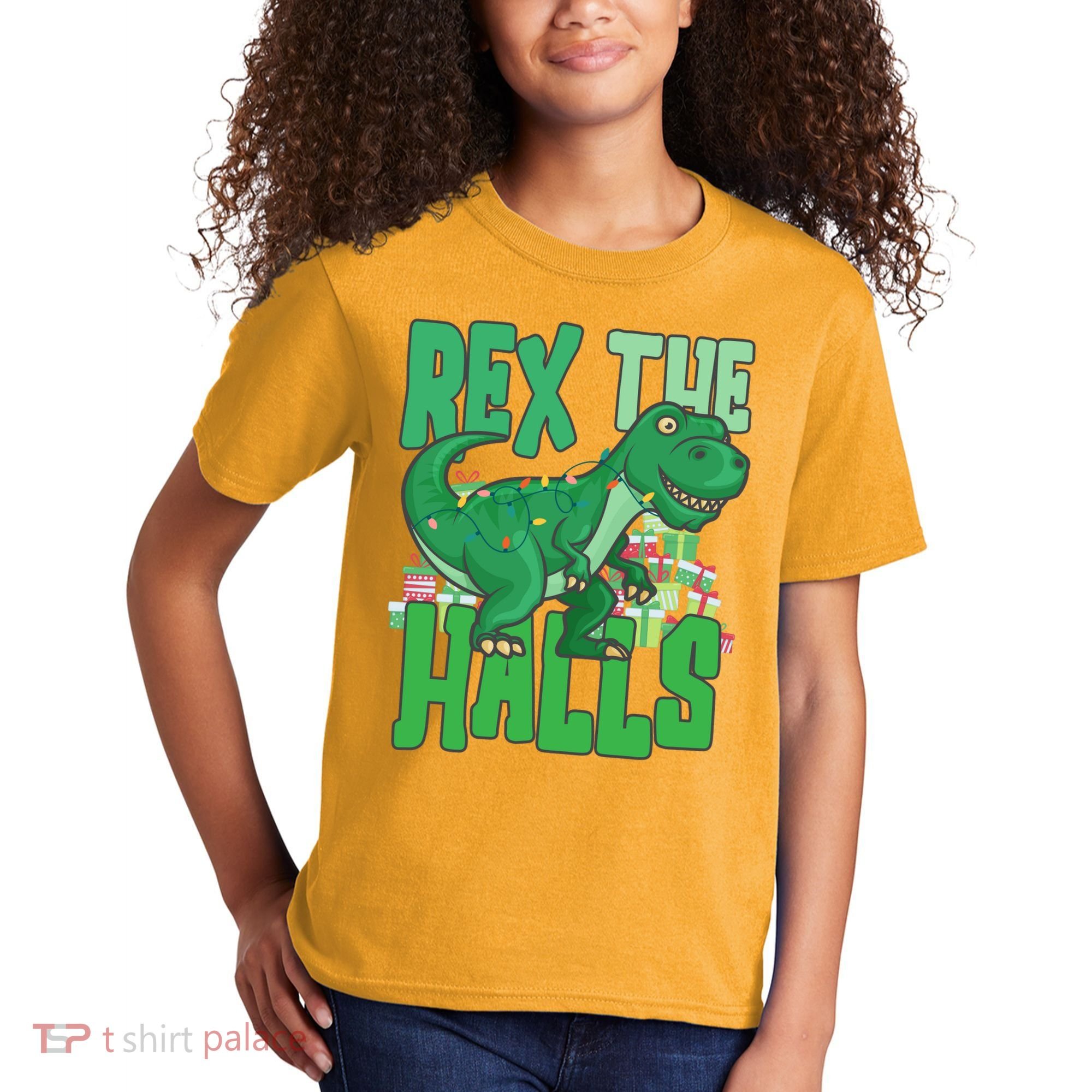 Rex The Halls Dinosaur Christmas Kids T-Shirt