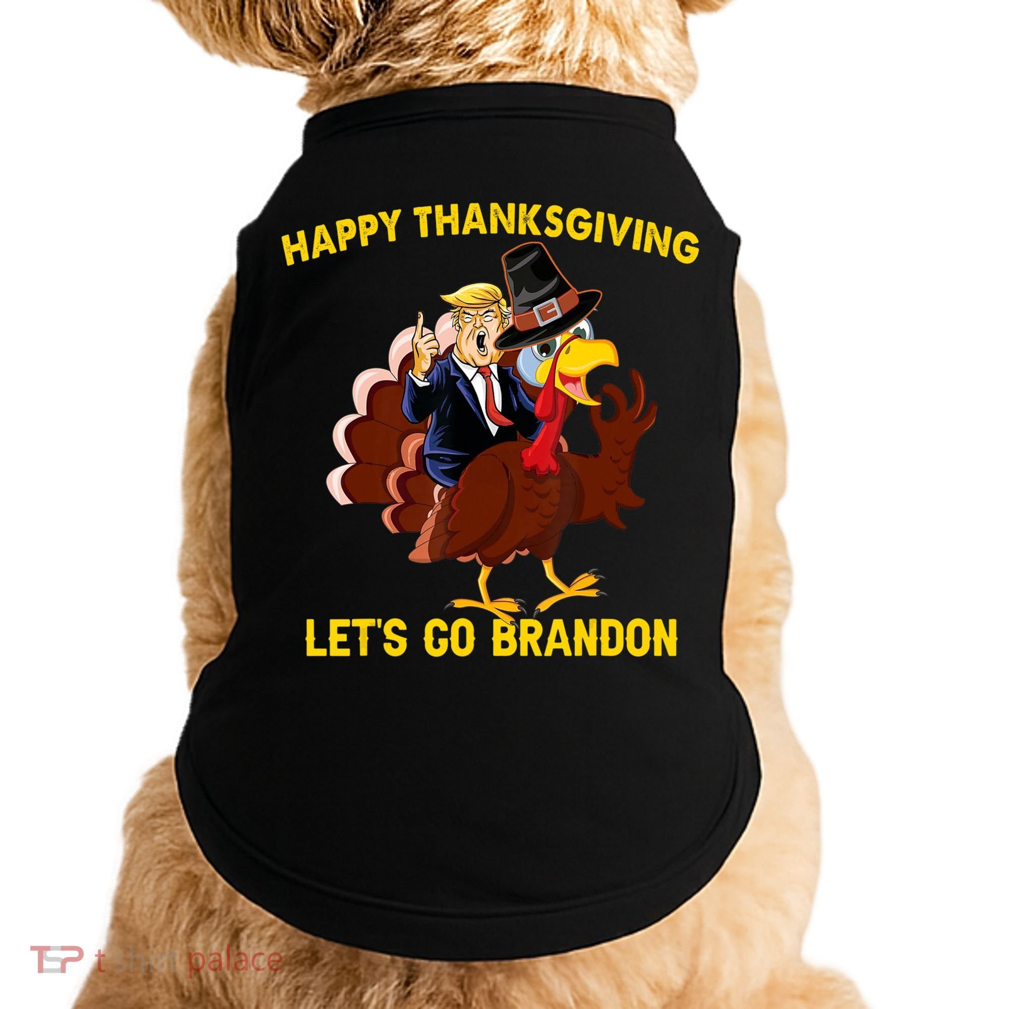 Riding Turkey Happy Thanksgiving Lets Go Brandon Trump Doggie Tank