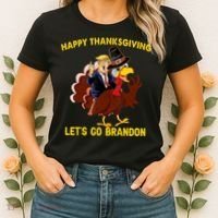 Riding Turkey Happy Thanksgiving Lets Go Brandon Trump Women's T-Shirt thumb 2