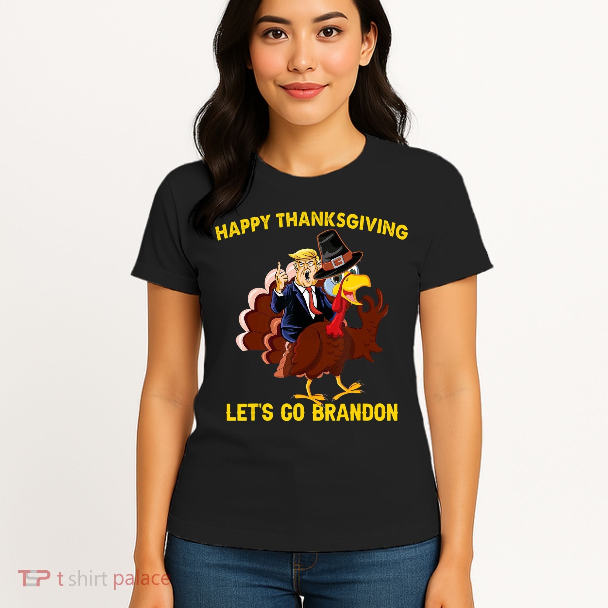 Riding Turkey Happy Thanksgiving Lets Go Brandon Trump Women's T-Shirt