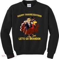 Riding Turkey Happy Thanksgiving Lets Go Brandon Trump Kids Sweatshirt thumb 0